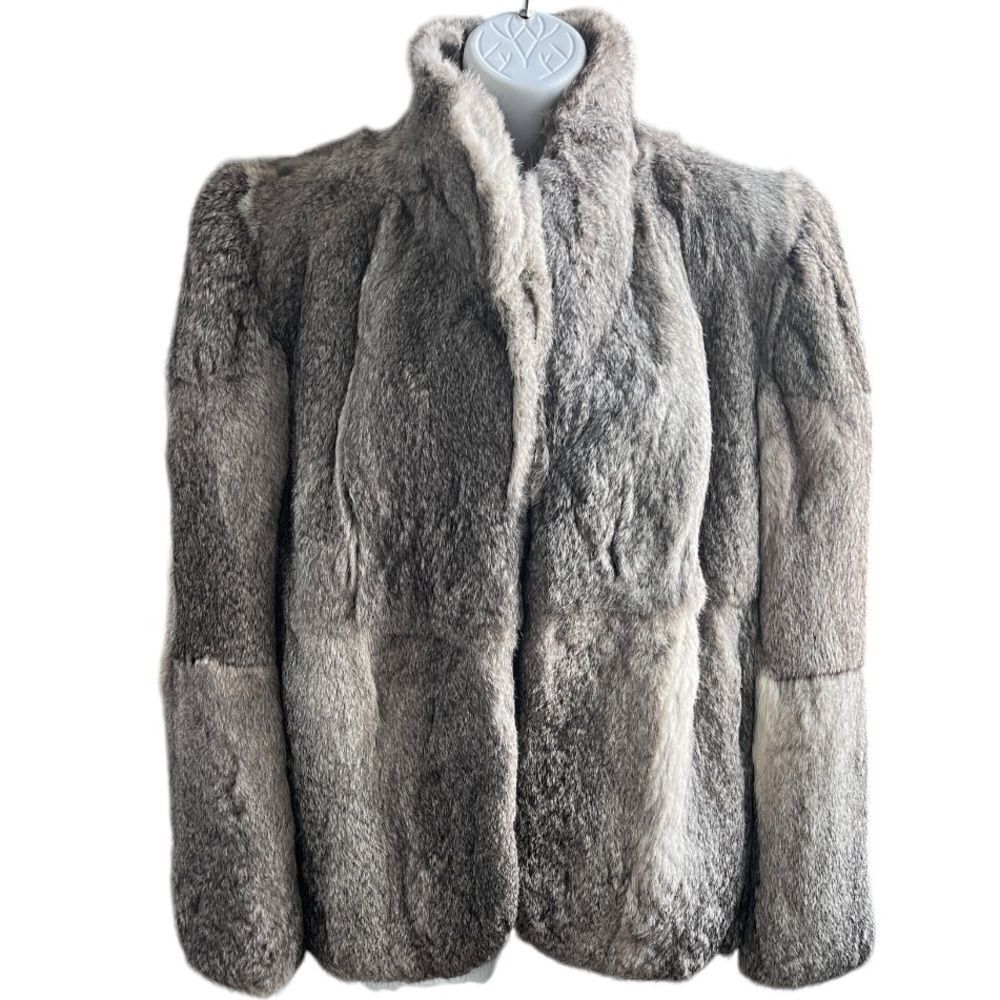 ADA Vintage Color Gray 100% Dyed Rabbit Fur Jacket Coat Size M